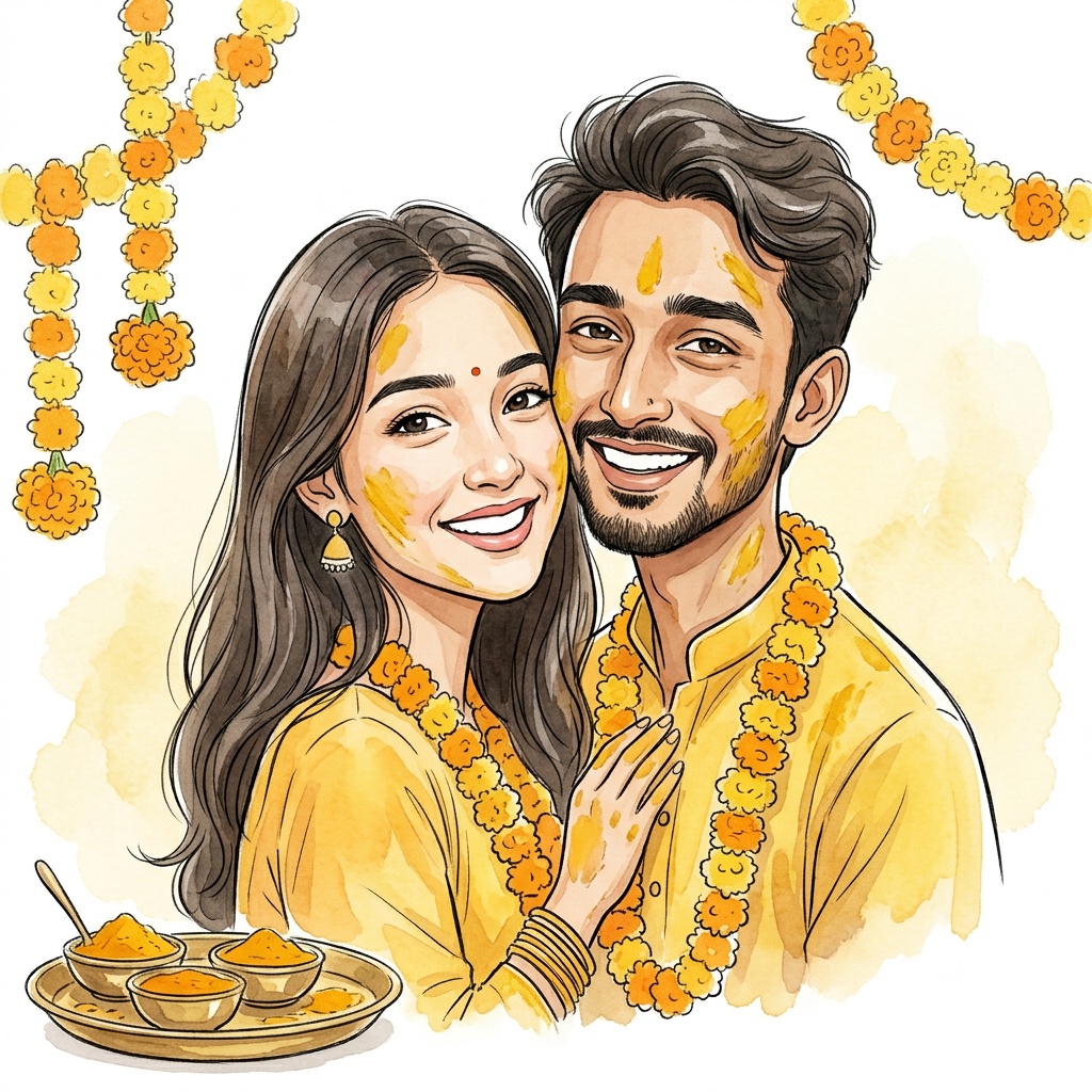 Invitation-ready couple caricature from a wedding photo