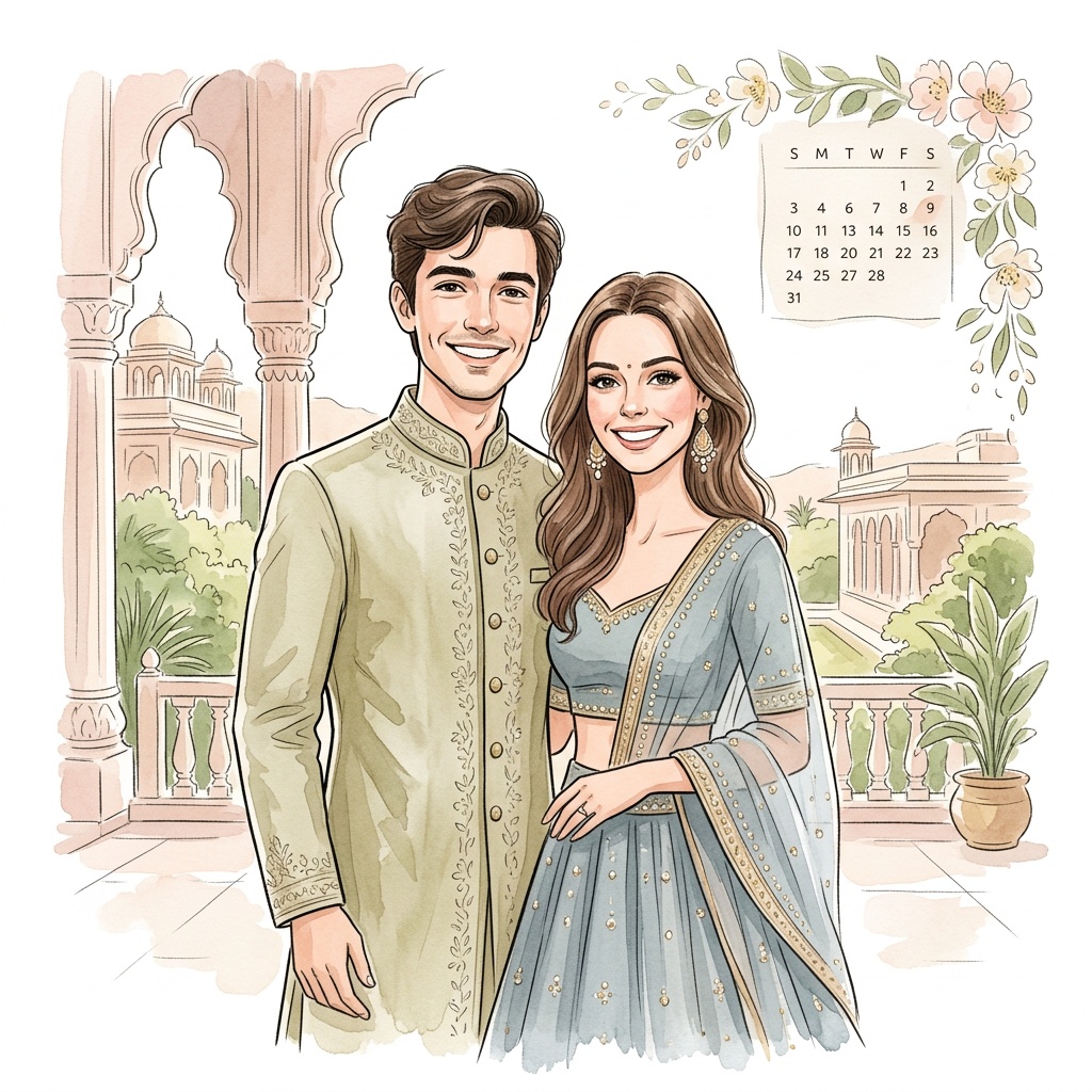 Elegant couple illustration for a wedding invite card